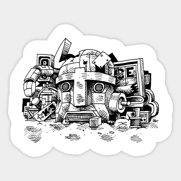 Robot junkyard from the robot wars Sticker by awcomix